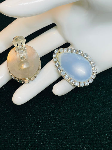 Blue Rhinestone Clip on Earrings